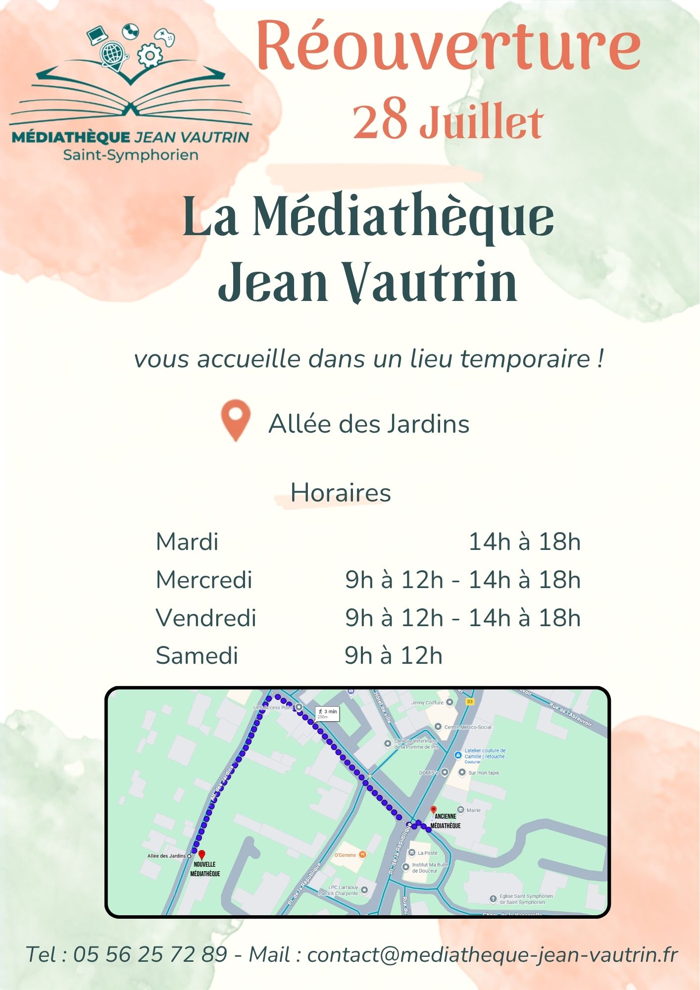 Affiche annonçant la réouverture allée de jardins pour le 28 juillet 2026
